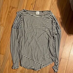 CAbi Black and White Long Sleeve Bateau Neck Asymmetrical Sweatshirt